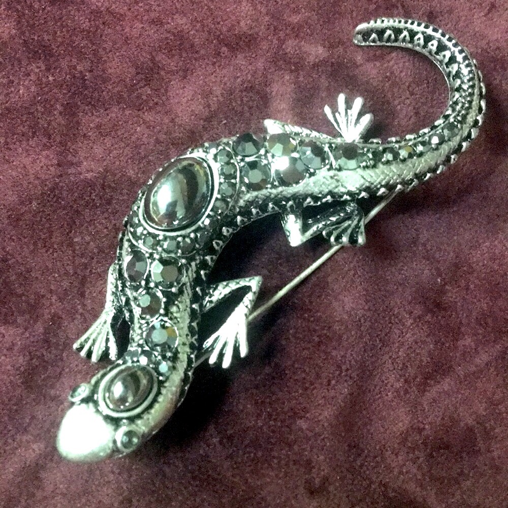 Large Silver & Marcasite Reptile Brooch - Picture 3 of 6